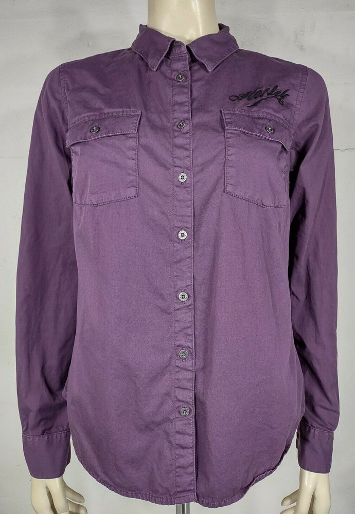 Harley-Davidson purple embroidered long sleeve button front shirt blouse Medium