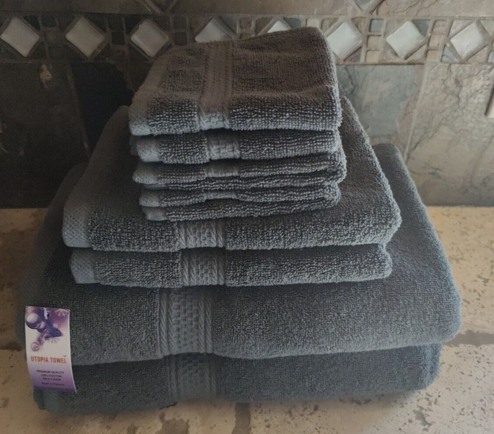 New Utopia Towels 8-Piece Blue Towel Set, 2 Bath Towels, 2 Hand Towels & 4 Wash