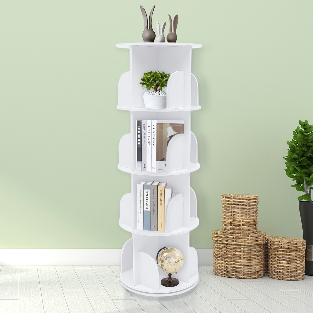 360-Degree Rotating 4-Tier Floor Bookshelf Organizer Storage Display
