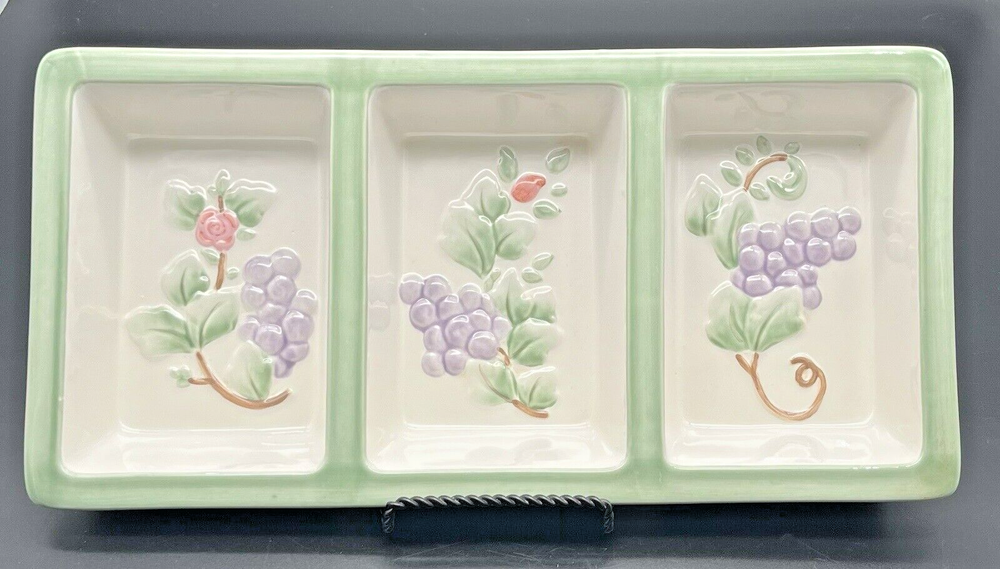 Pfaltzgraff Grapevine 3-Section Serving Tray Platter 14x7 Inches