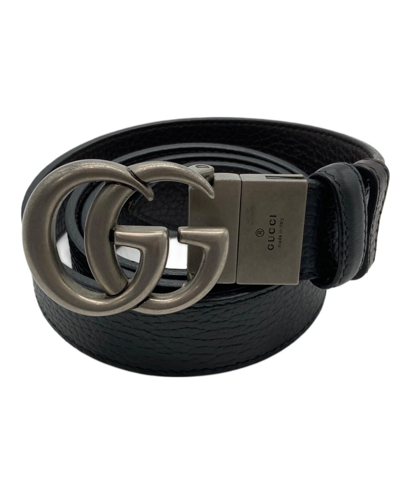 Authentic Gucci Double G Reversible Slim Belt Black Brown Leather Japan