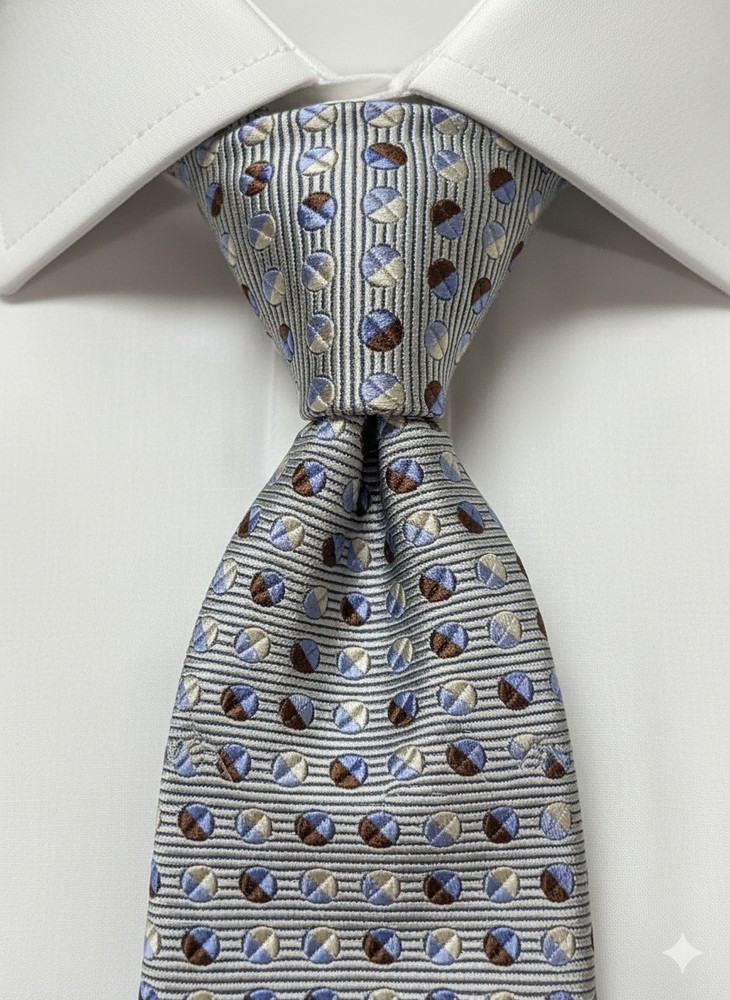 Robert Talbott Best of Class Silk Tie Silver Blue Geometric Medallion Handmade