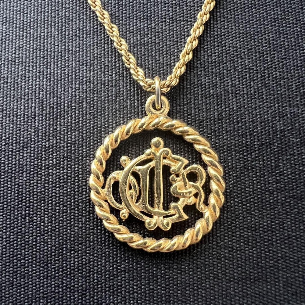 Christian Dior Vintage Logo Necklace Gold Circle Auth From Japan YZ