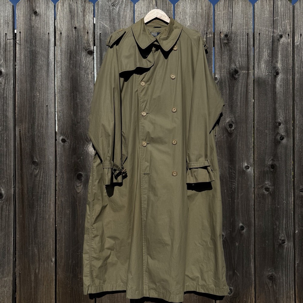 Vintage Polo Ralph Lauren Trench Coat XL Distressed Repair Project As-Is Flaws