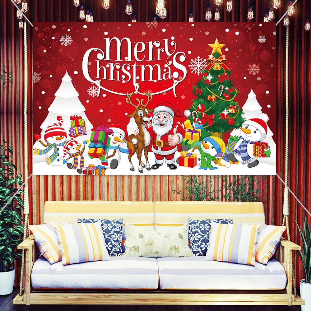 Christmas Theme Wall Banner Christmas Backdrops For Photography Santa for sale-image
