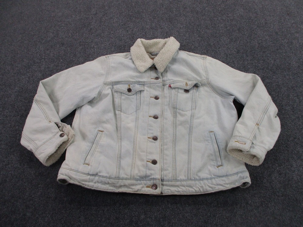 Levi Jacket Adult 1X Denim Jean Lined Trucker Outdoors Faded Workwear Womens