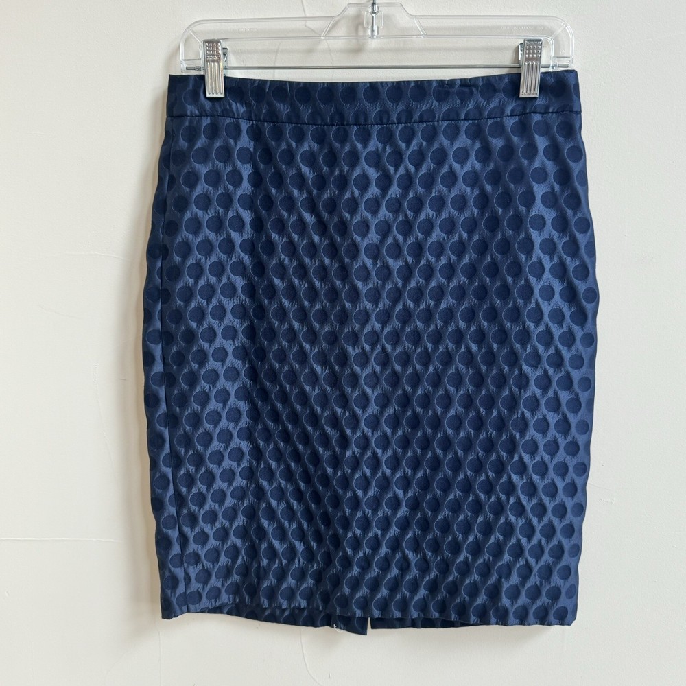 J Crew The Pencil Skirt Navy Blue Polka Dot Womens Size 2