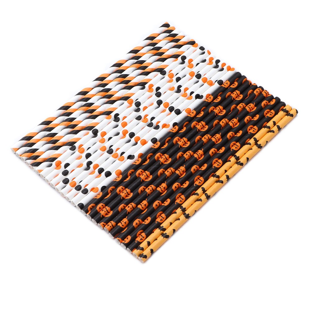 125pcs Halloween Paper Straws Cute Multi Pattern Paper Drinking Straws for