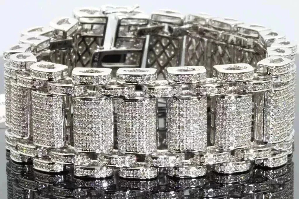 17Ct Round Cut Lab-Created Diamond Men's Bracelet 14K White Gold Finish