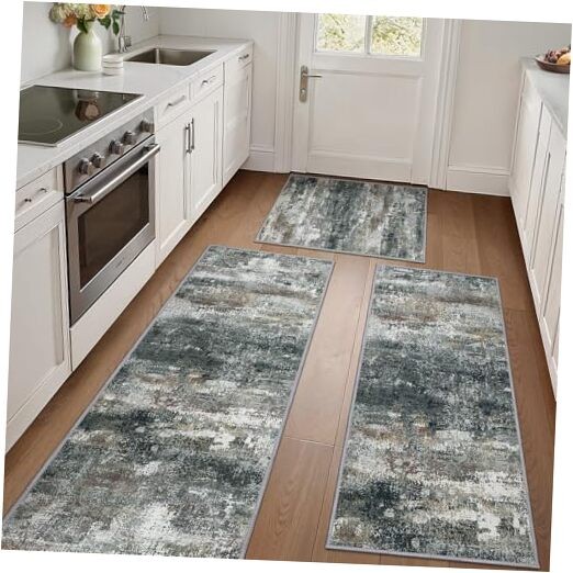 Non Slip Washable Kitchen Rugs Set of 3 Waterproof Floor Mats