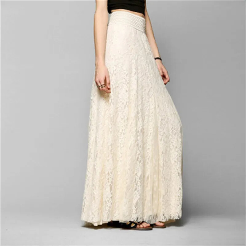 Layered Chiffon Pleated Maxi Skirt with Elastic Waist-image