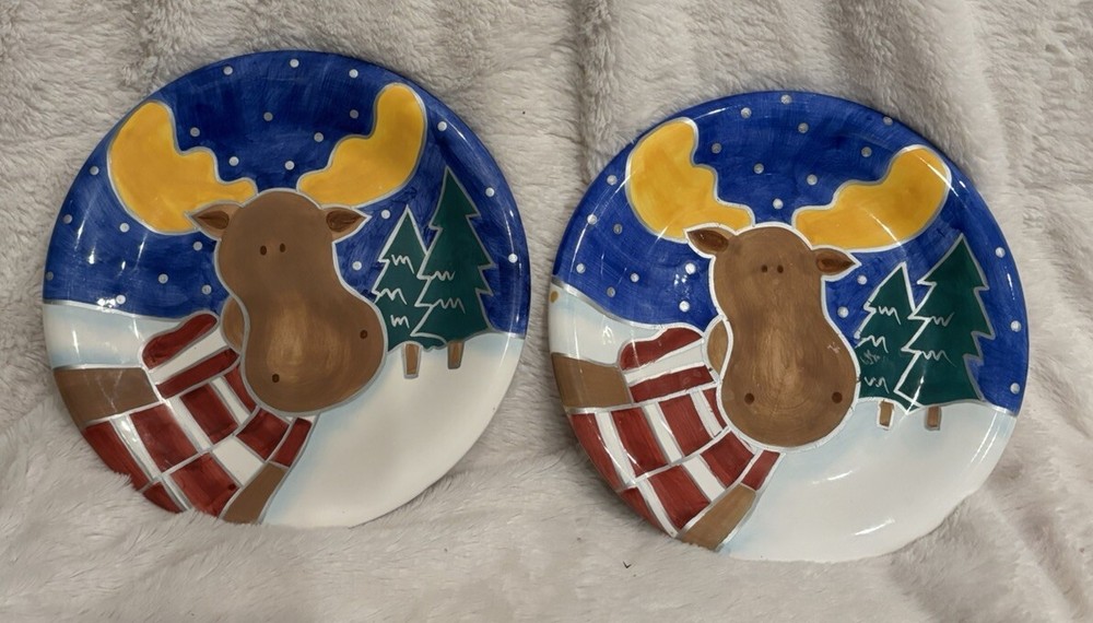 St Nicholas Square 1999 Reindeer/Moose Salad-Dessert Plate Set Of 2