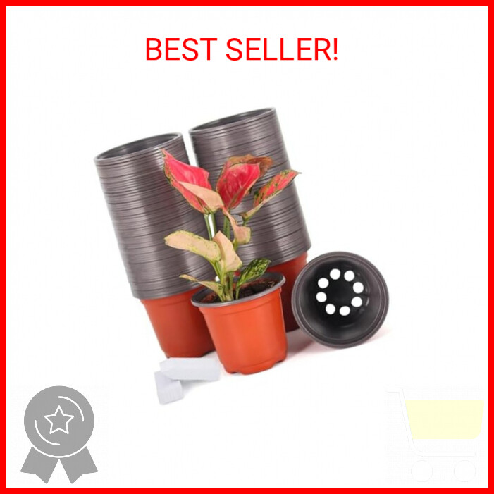 JERIA 100-Pack 4 Inch Plastic Plant Nursery Pots Come with 100 Pcs Plant Labels,