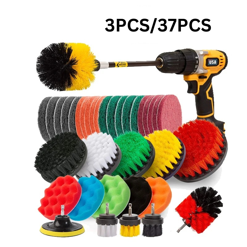 37x All Purpose Cleaning Kit Electric Drill Brush Attachment Set Power Scrubber