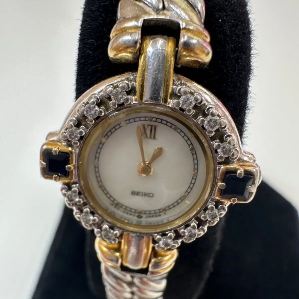 SEIKO Exceline Diamond Sapphire Watch in White Gold & Yellow Gold 1F20-0B60