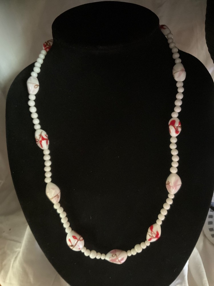 VTG Venetian Italian Murano Millefiori Art Glass Oval  Bead long Necklace