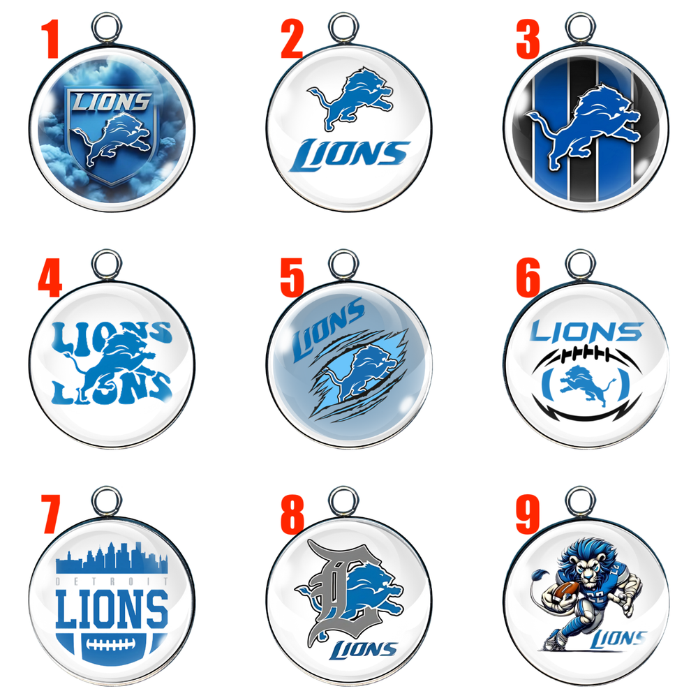 Detroit Lions Charms, Glass Cabochon Charms