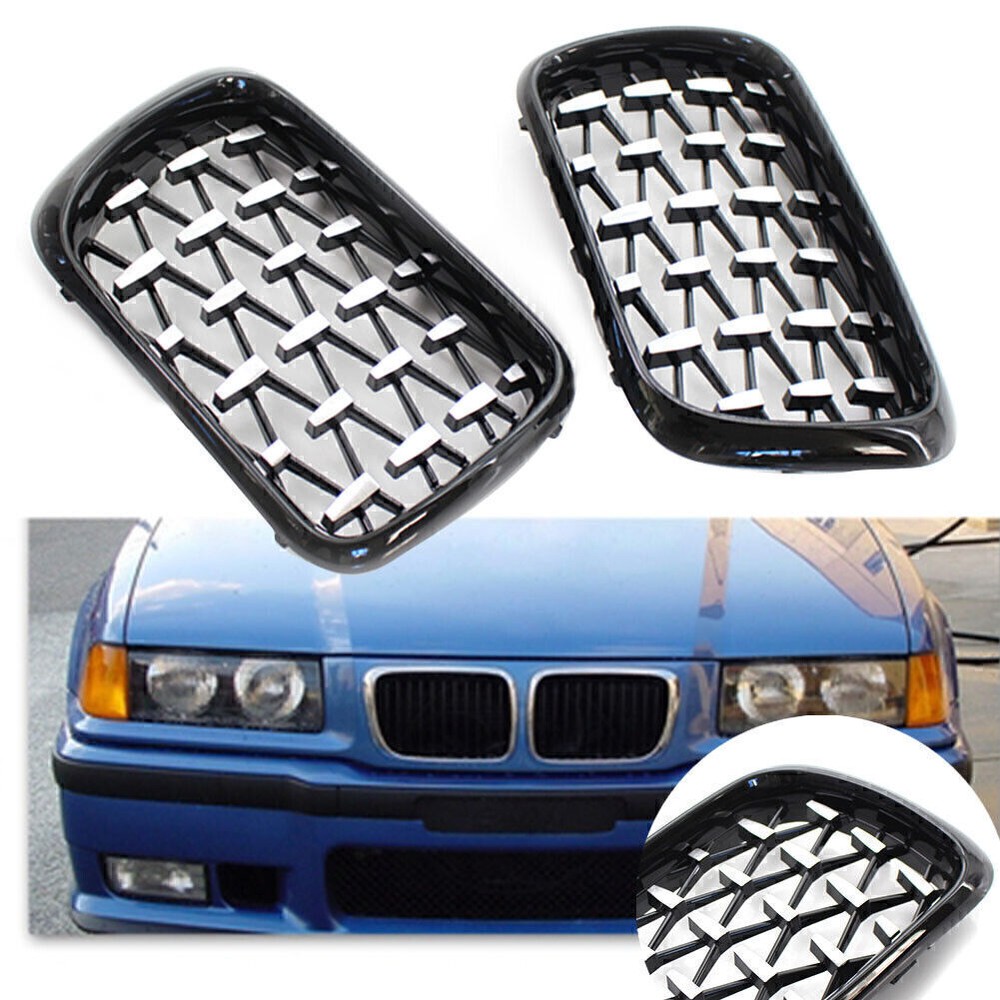 Front Grill Latest Style Shiny Frame Diamond Fit BMW E36 3 Series 1997-1999 Pair