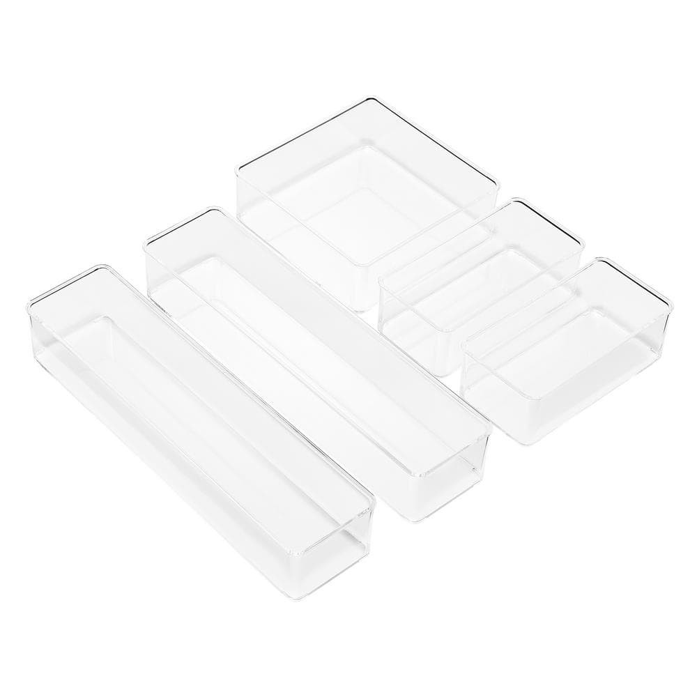 5-Pack Clear Multipurpose Storage Bins for Kitchen Pantry or Office Drawer Organizers