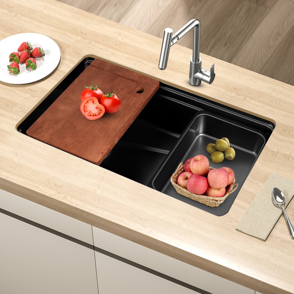 Black Large Capacity Stainless Steel Drop in Kitchen Sink with Chopping Board