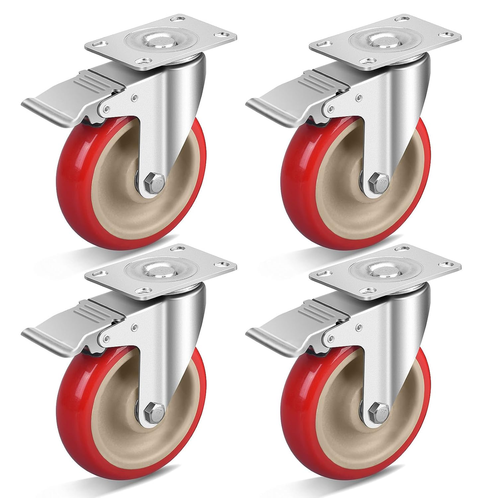 5 Inch Caster Wheels, a Set of 4 Heavy-Duty Casters with Safety Double Locks, 24