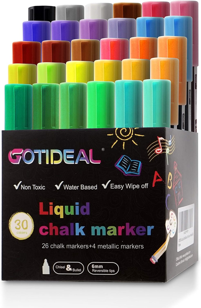 Liquid Chalk Markers, 30 Colors Premium Window Chalkboard Neon Pens, Including 4