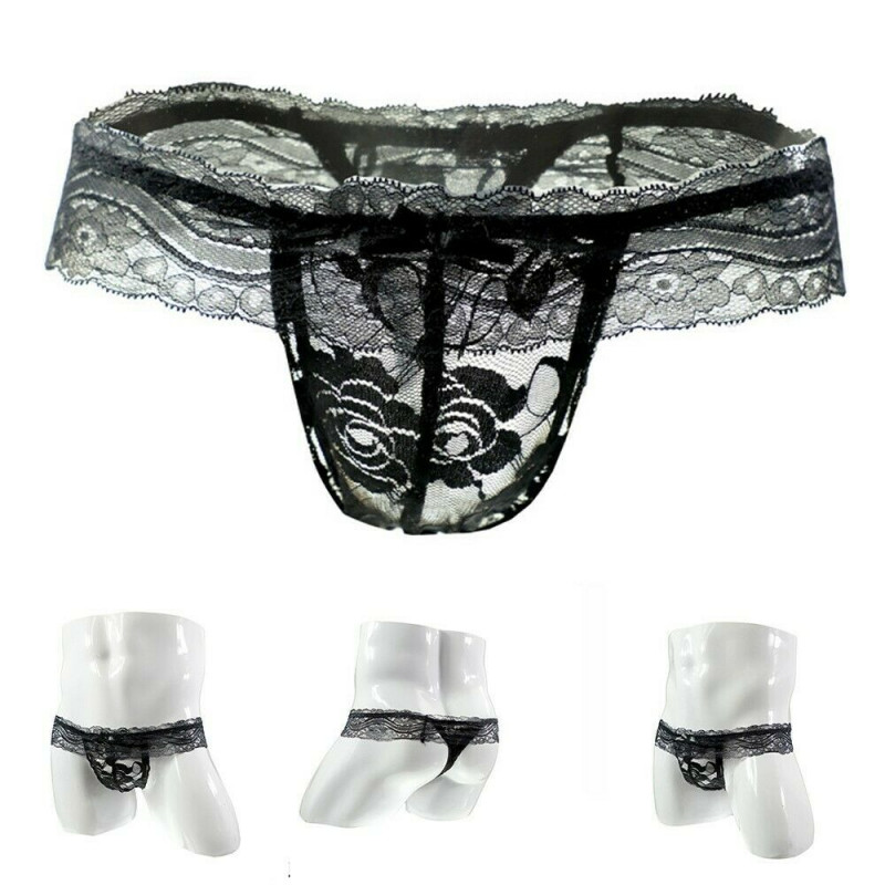 Men Sexy Sissy Panties Underwear See-Through Breathable Lace Rose Thong