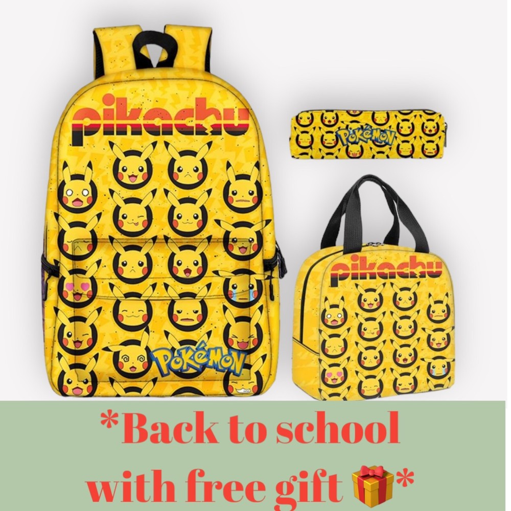 Pikachu Back To School Backpack Set with Lunch Box, Pencil Case & Free Gift  -image
