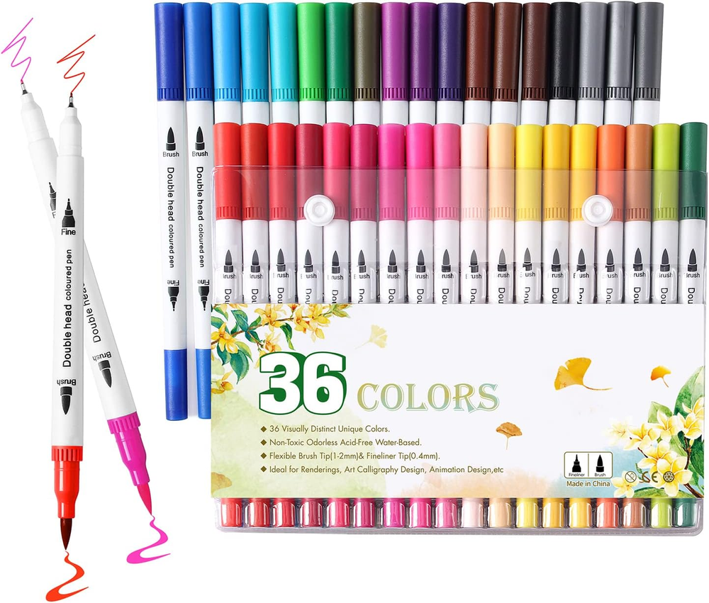 36 Colors Brush Tip Markers for Adult Coloring,Coloring Markers for Lettering,Du