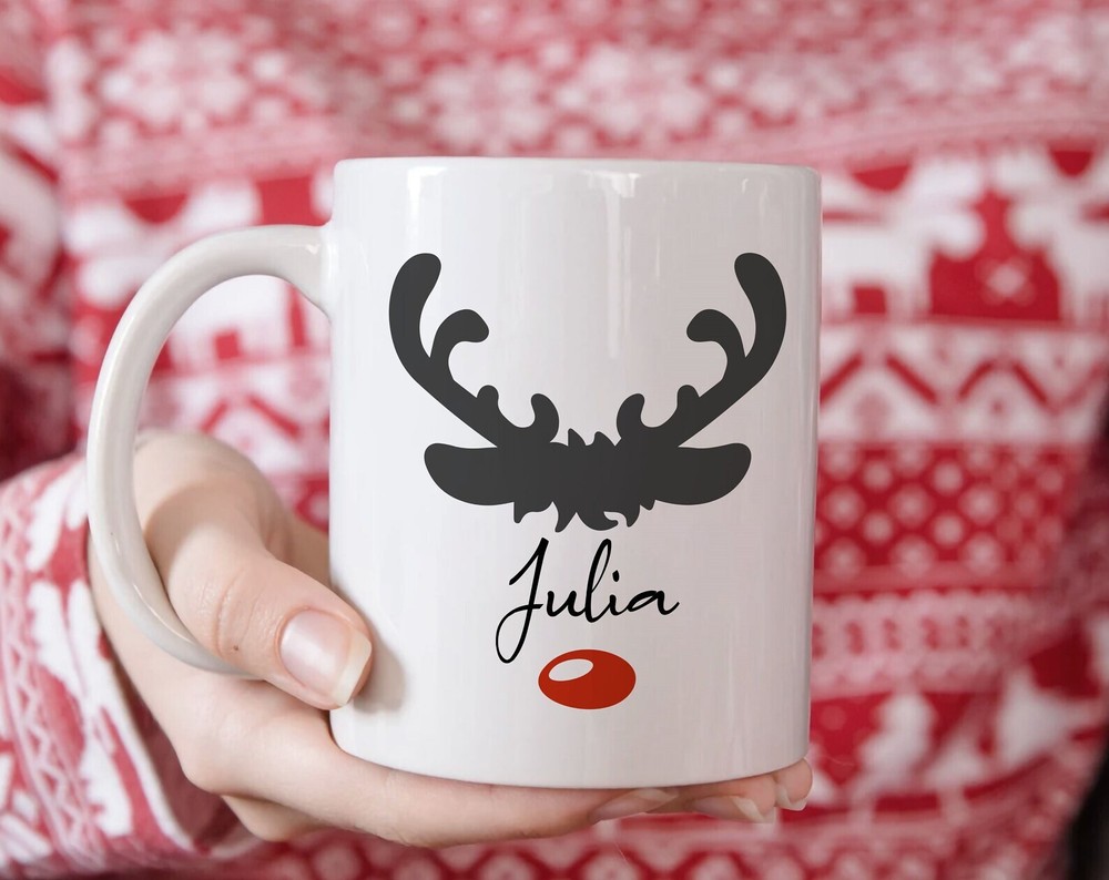 Individual Ceramic Mug Reindeer Tradition Personalized Reindeer Christmas