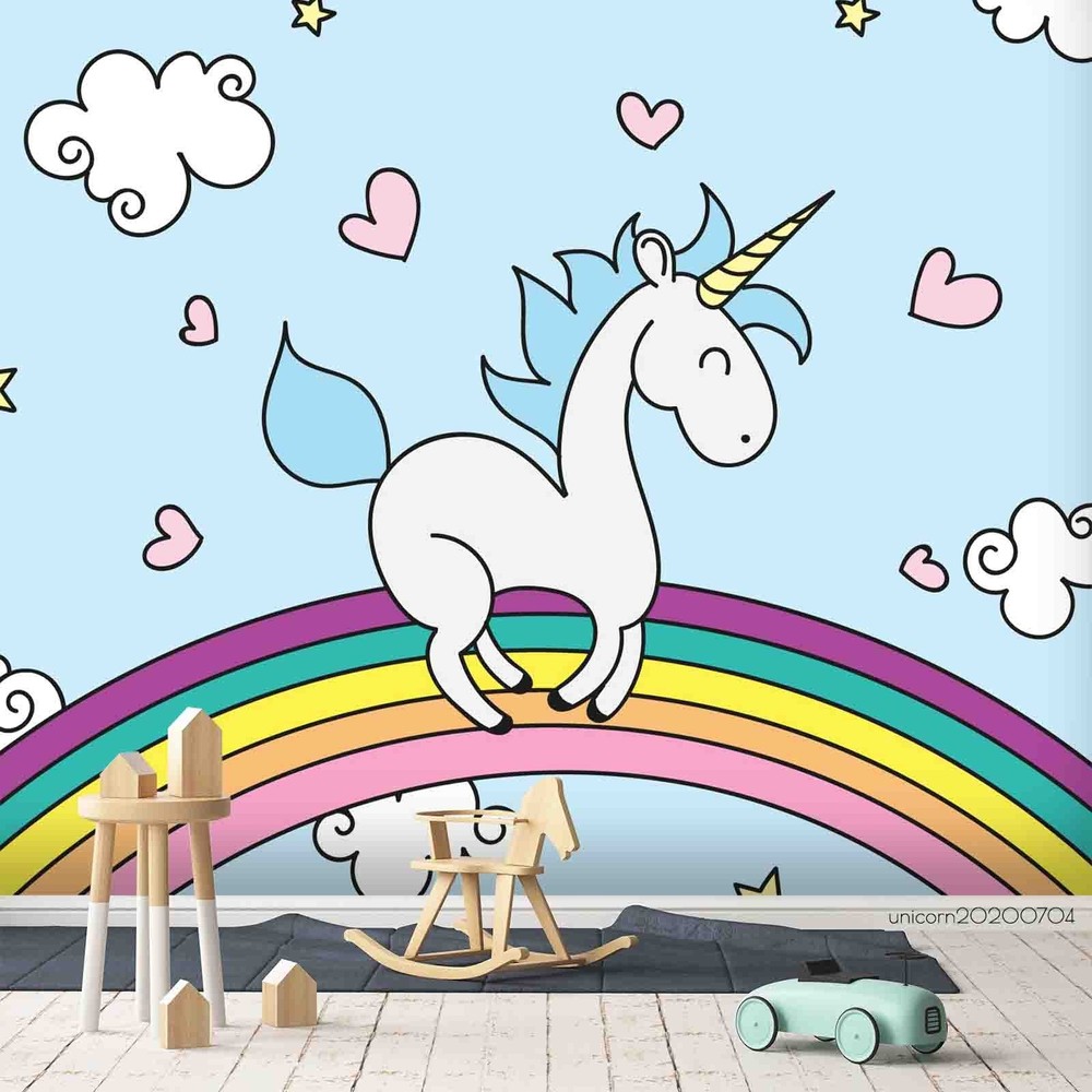3D Unicorns Rainbow Clouds Cartoon Wall Murals Wallpaper Murals Wall Sticker 22
