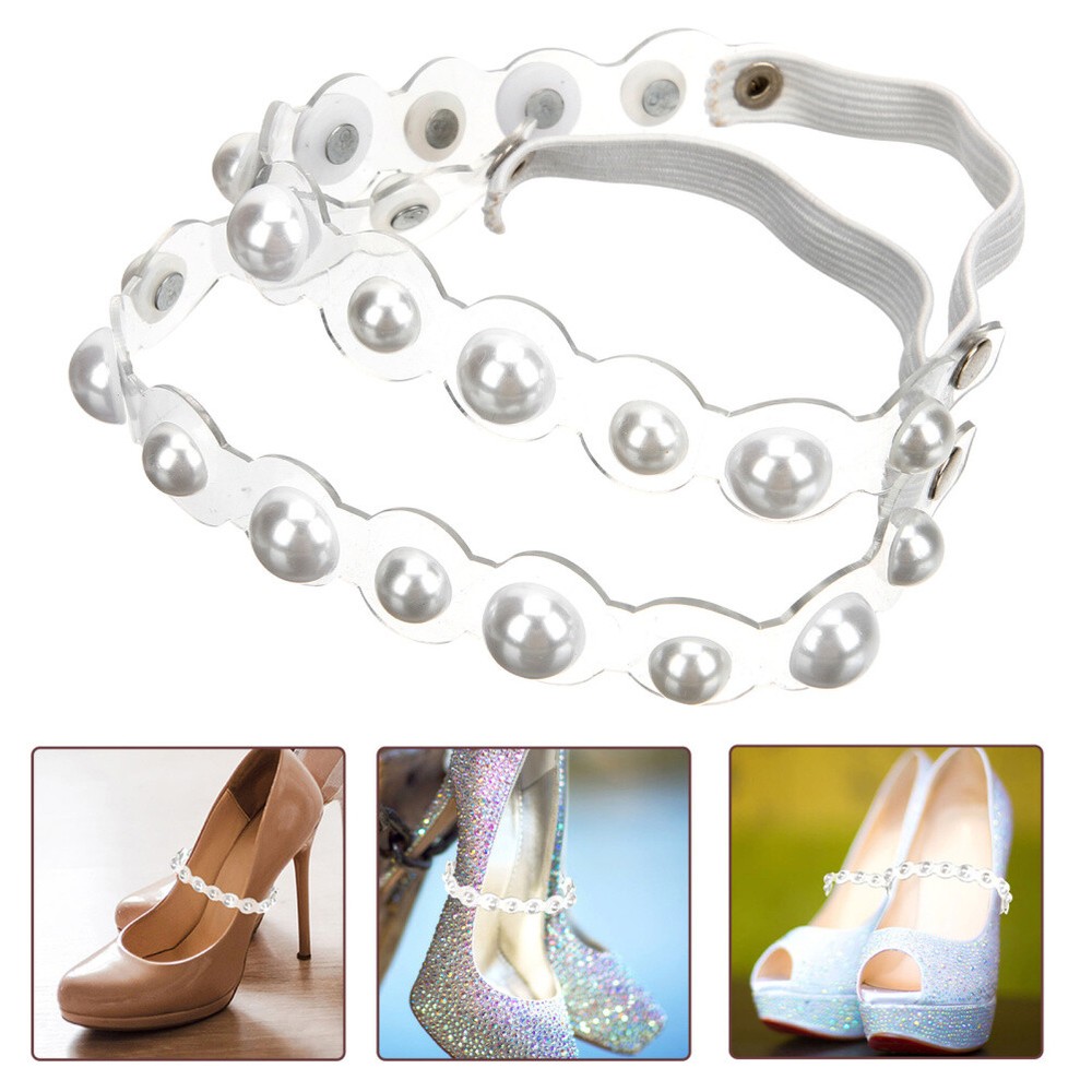 Pearl-Embellished Elastic Heel Straps for Secure High Heel Fit – Women's Anti-Slip Shoelaces  