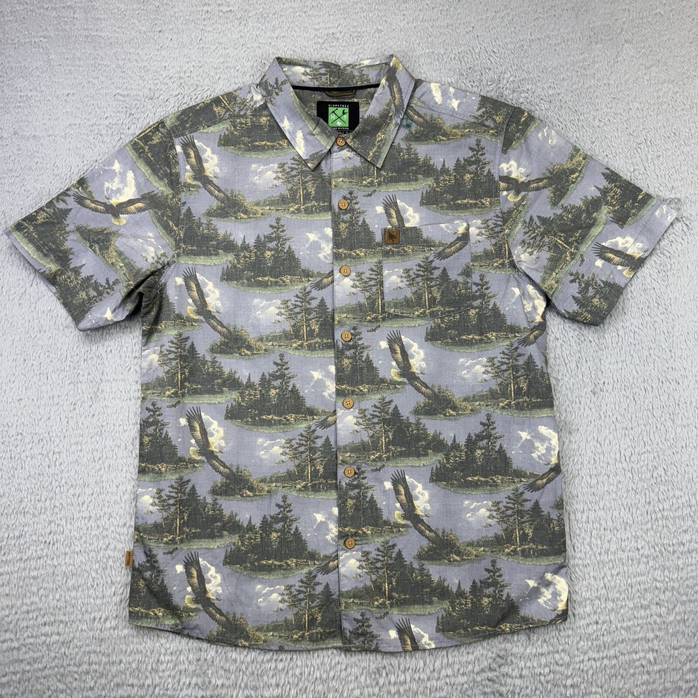 Hippy Tree Nomad Division mens Medium button shirt short sleeve Eagle Trees aop