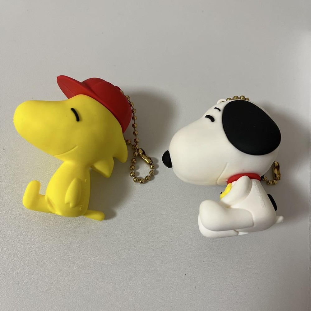 Snoopy and Woodstock Peanuts Keychain with Wooden Charm