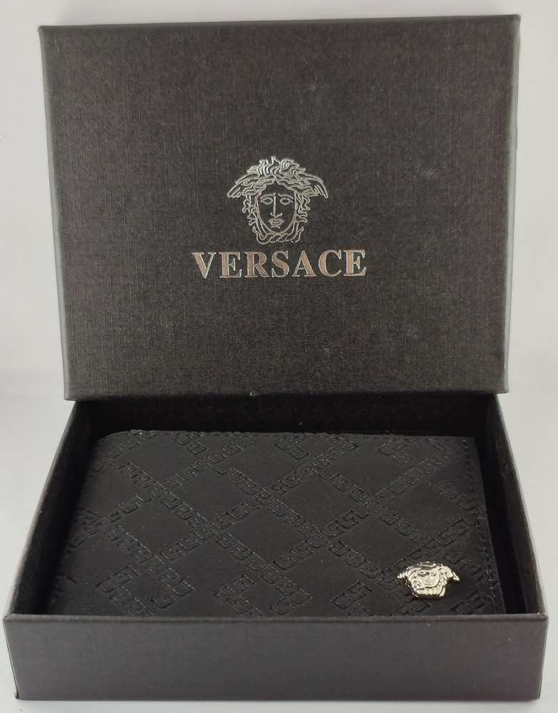 Premium Versace Soft Black Leather Bi-Fold Men's Wallet 