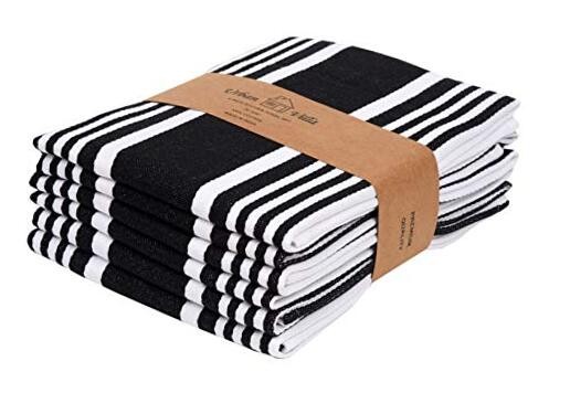 Kitchen Towels 100% Cotton Pack of 6, Black/White Kitchen Towels - 6 Pack
