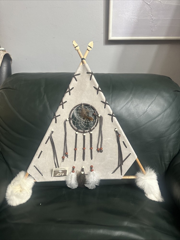 Native American style dreamcatcher teepee wall art leather mandala Chico Arts