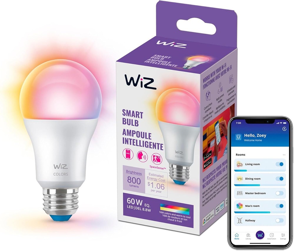 WiZ Connected 60W A19 Wi-Fi LED Smart Bulb E26 Base Smart Lighting