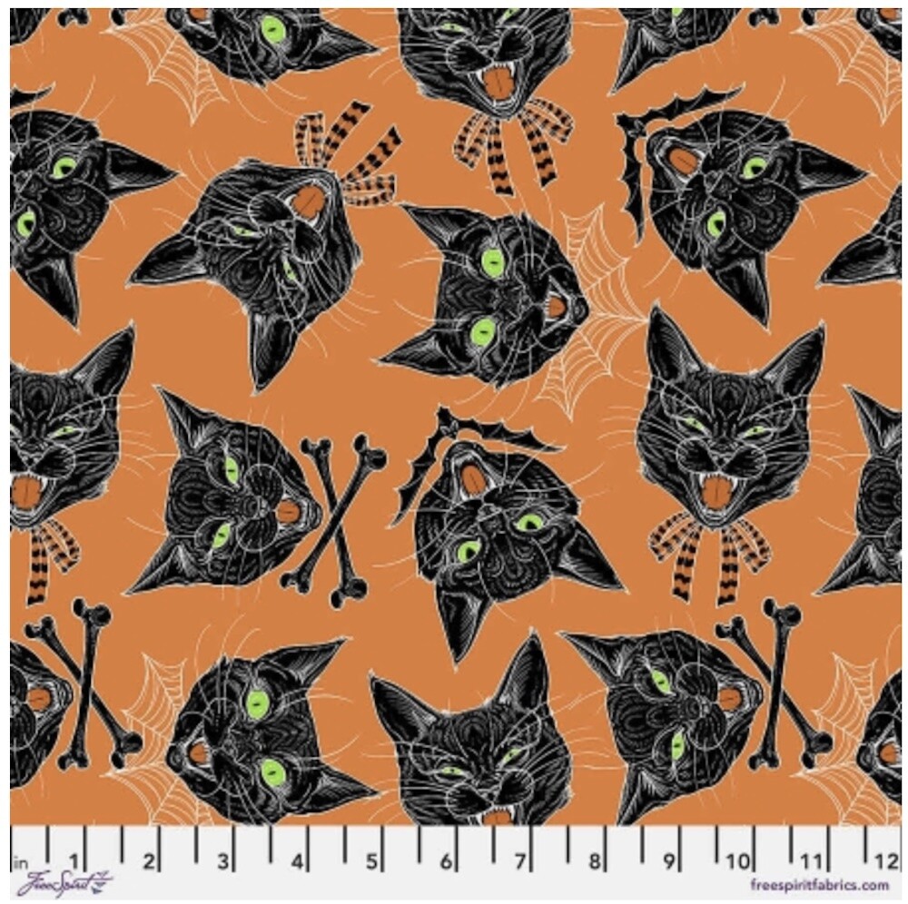 Free Spirit Rachel Hauer Scaredy Cat Scaredy Cats Orange Cotton Fabric By Yard
