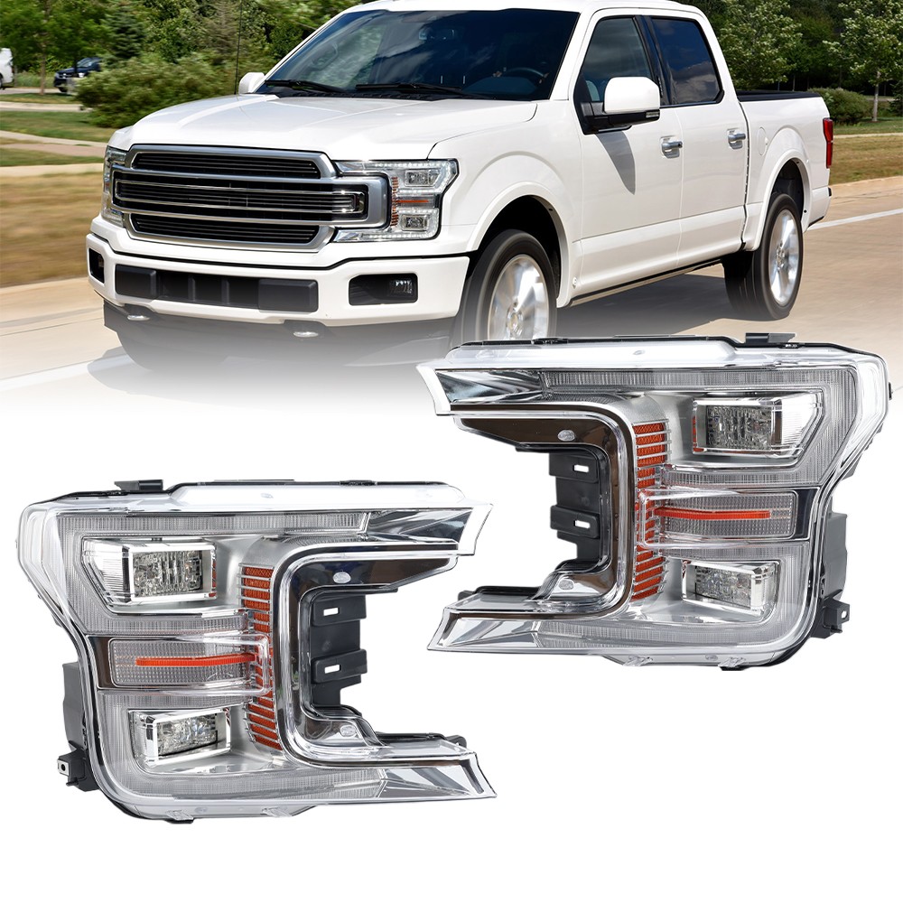 Pair For 2018-2020 Ford F150 Chrome Bezel Full LED Headlight Assembly Left&Right