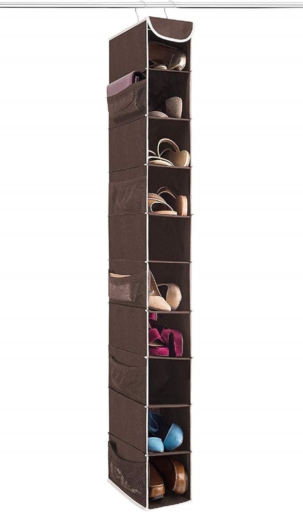 ZOBER 10-Shelf Hanging Closet Shoe Organizer in Brown - 1 Pack