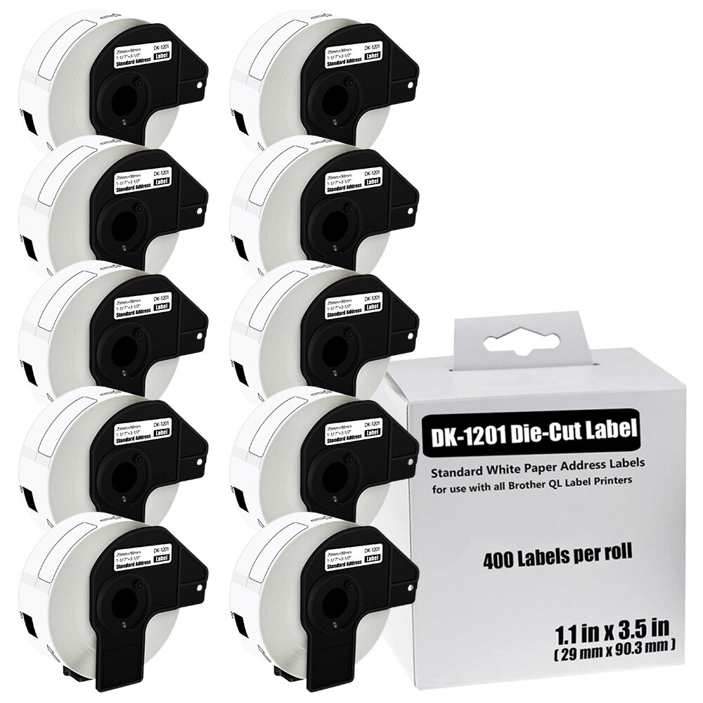 10 Rolls 29mm x 90mm Permanent Frame DK-1201 Labels for Brother QL Printer