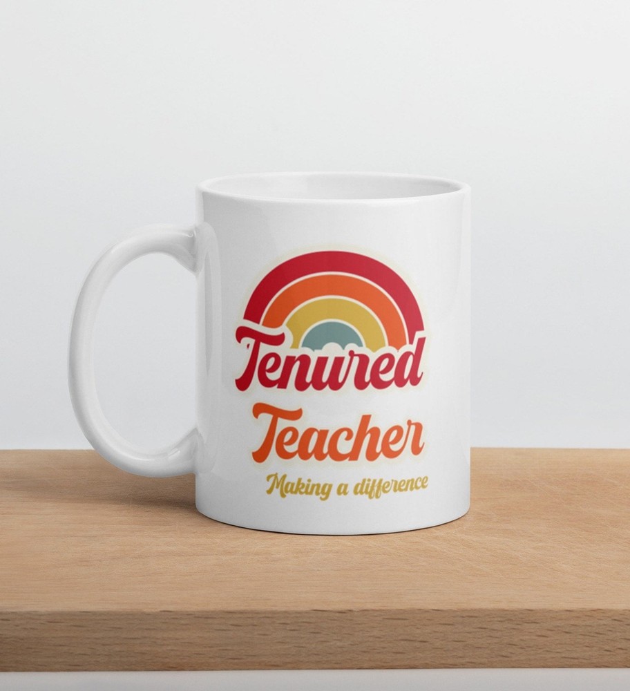 Retro Rainbow Tenured Teacher Mug Celebrate Making a Difference