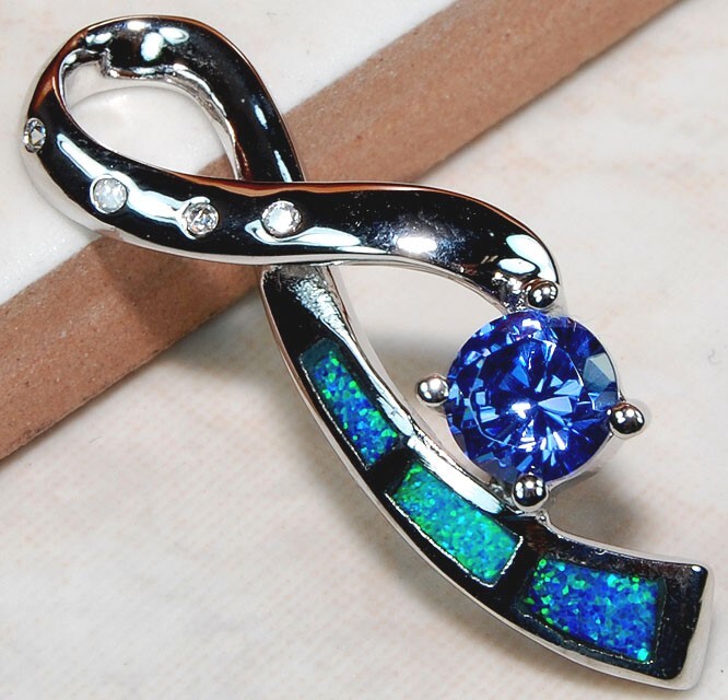 Treated Sapphire & Australian Opal Inlay 925 Sterling Silver Pendant OP2