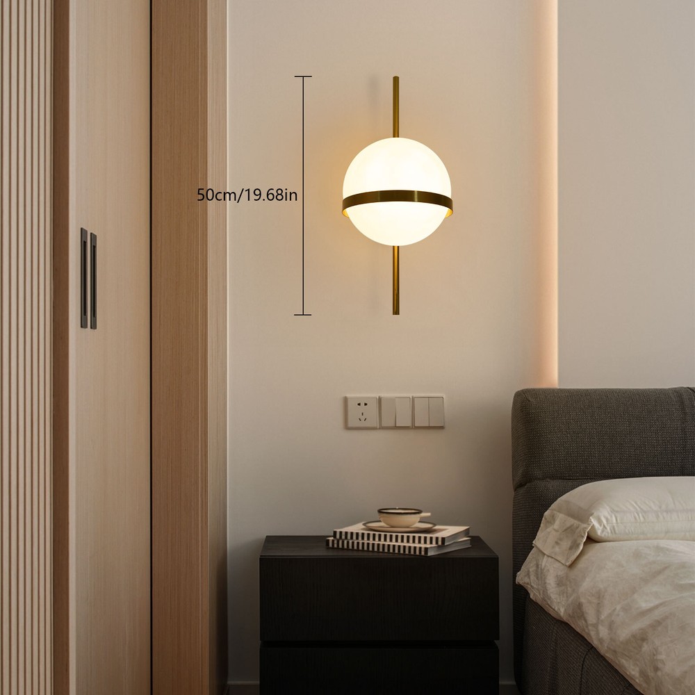 Modern Gold Wall Lamp with Glass Shade E26 Holder for Hallway Decor