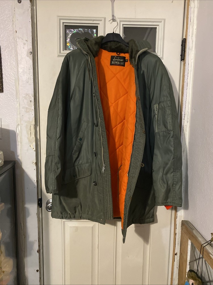 Vintage Sears Sportswear Green Snorkel Faux Fur Hooded Parka Jacket Large