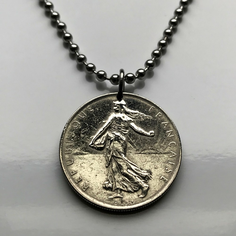 1960 French La Semeuse Sower & Seed Coin Pendant Paris Nice Franc n000627