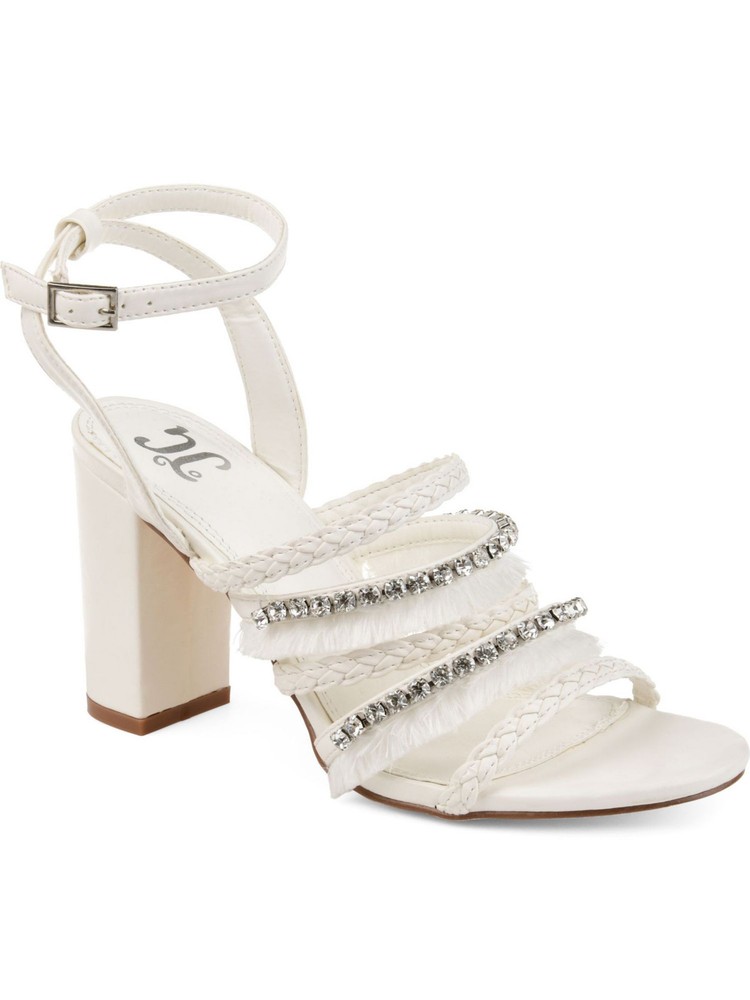 JOURNEE COLLECTION Womens White Straps With Braided Fringed Ziggy Pumps 9.5