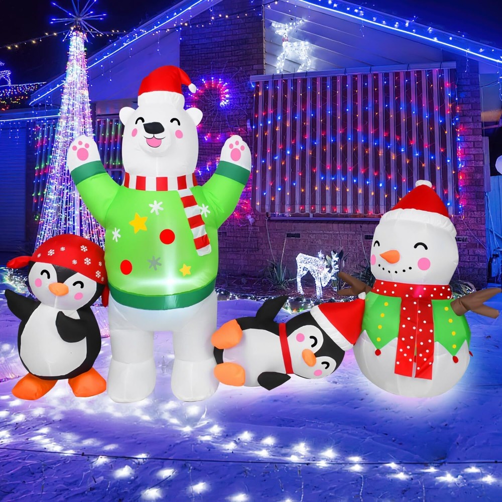8FT Christmas Inflatable Outdoor Decoration Inflatable Snowman Plays with Pen...