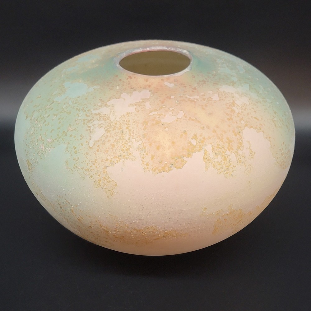 Signed Tony Evans Raku Studio Art Pottery Vase Vessel 8.25T x 13”W Ancient Sands